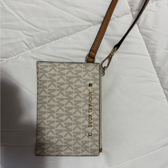 Michael Kors Beige and Brown Monogram Wristlet - Picture 1 of 3